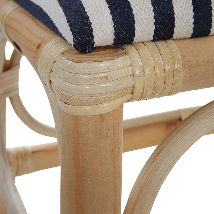 Bamboo Footstool/Navy Stripe