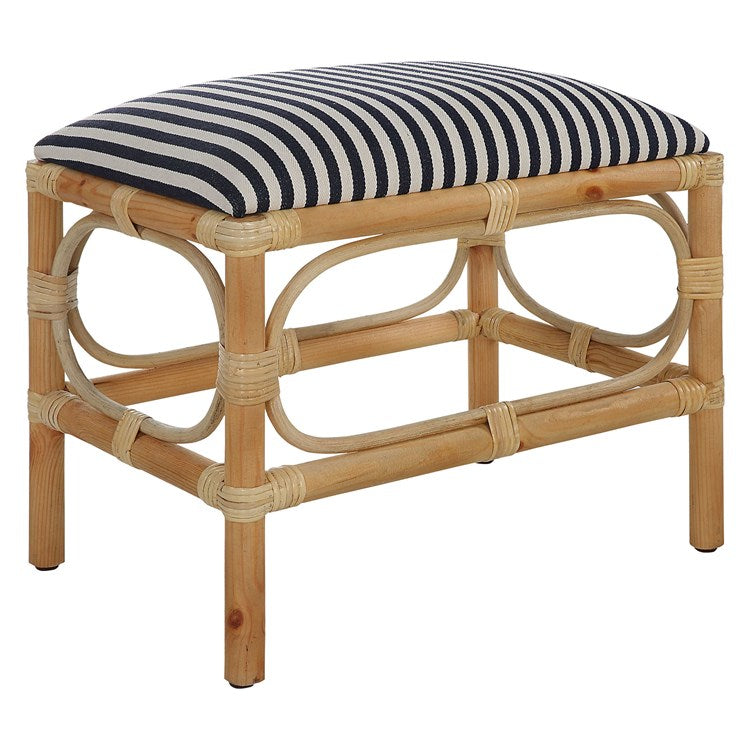 Bamboo Footstool/Navy Stripe