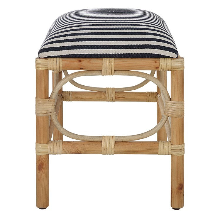 Bamboo Footstool/Navy Stripe